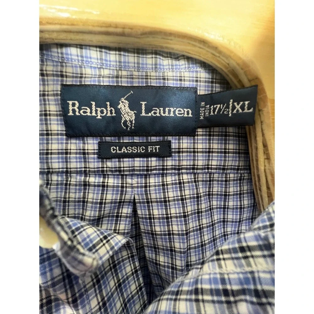 Polo Ralph Lauren Mens XL Classic Fit Blue Plaid‎ Button Down Shirt 17.5 XL